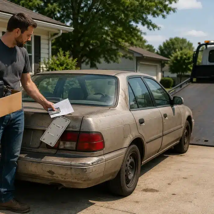 Preparing for towing in the driveway
